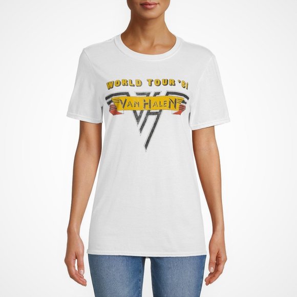 Van Halen World Tour' 81 metal rock Official Boyfriend style T-Shirt M NWT - Picture 1 of 3